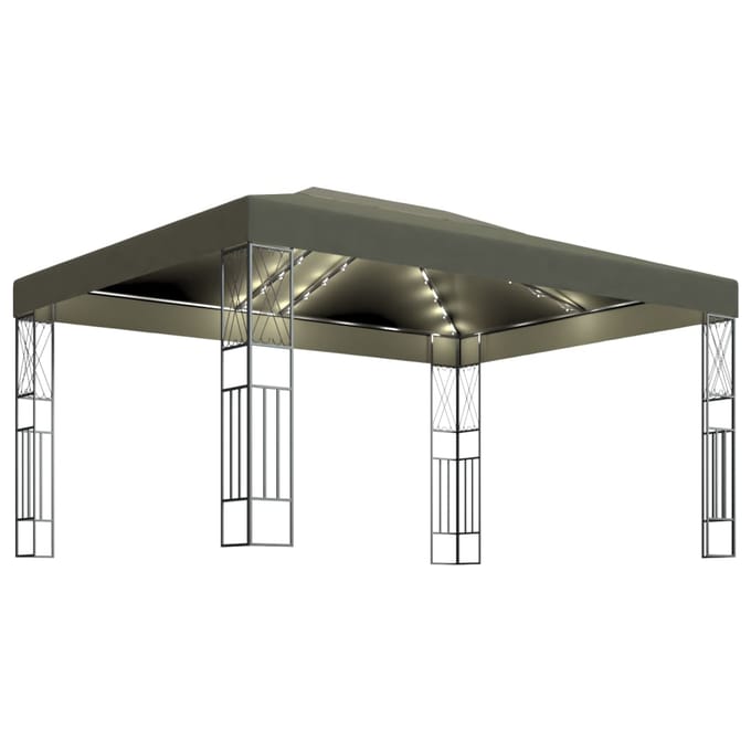 vidaXL - Prieel - met - LED-lichtslinger - 3x4 - m - stof - taupe