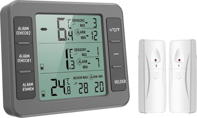 DD® Koelkast Thermometer - Analoog Koelkast - Keukenthermometer - 8x1x1cm - Grijs