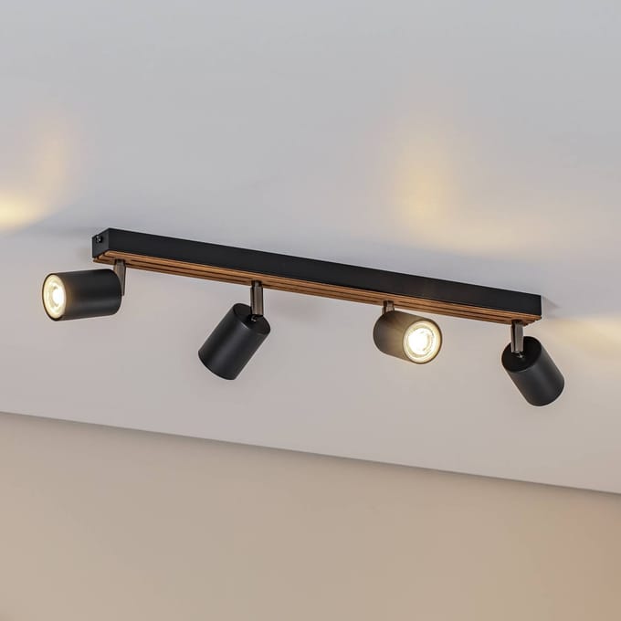 Envostar Tino plafondspot 4-lamps zwart/hout