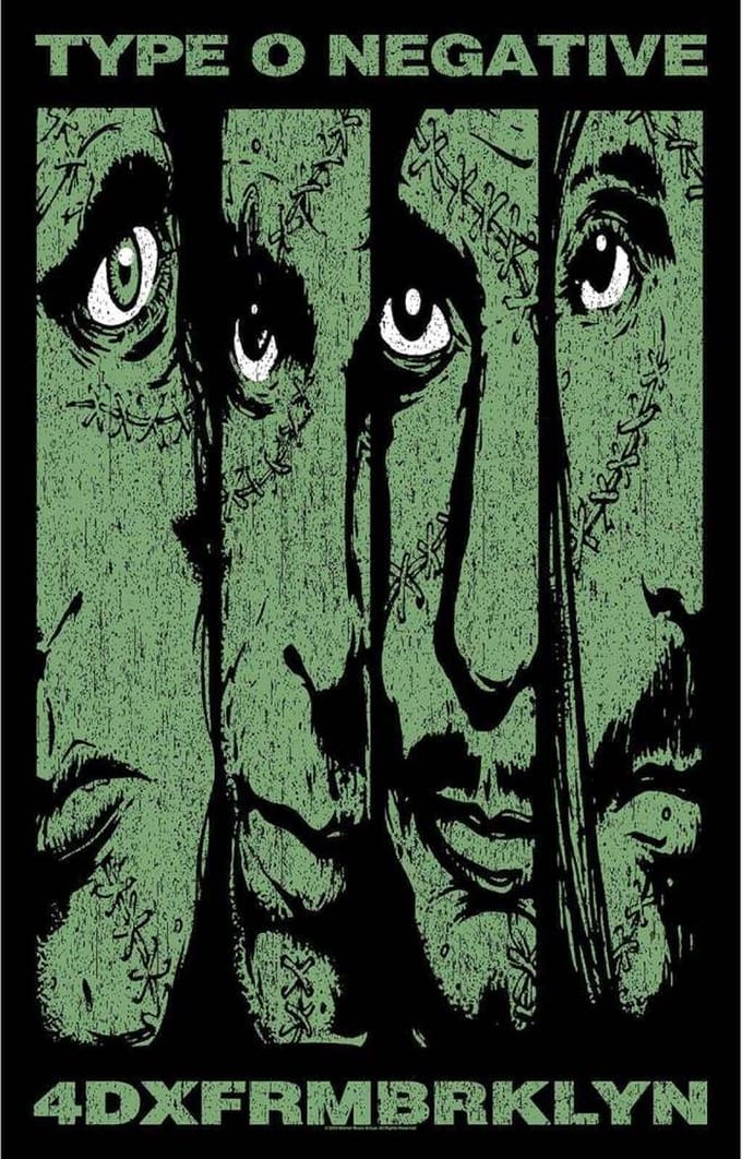 Type O Negative - 4DXFRMBRKLYN Textiel Poster - Zwart/Groen