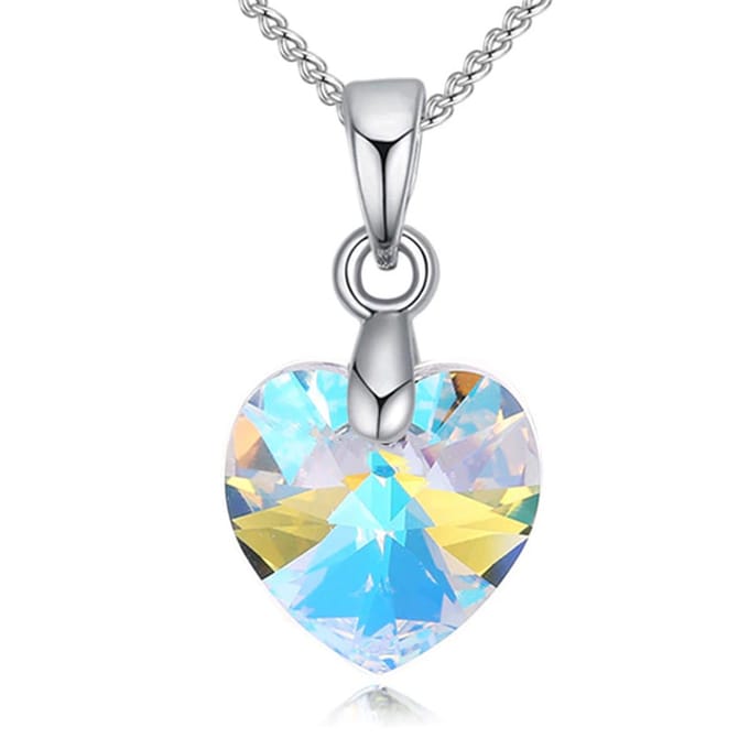 Ketting collier met kristal hanger hartje AB oliekleur