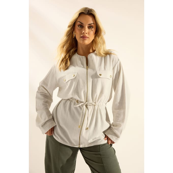 Yours Naturelbruine Linnen Shirtjas Size 42