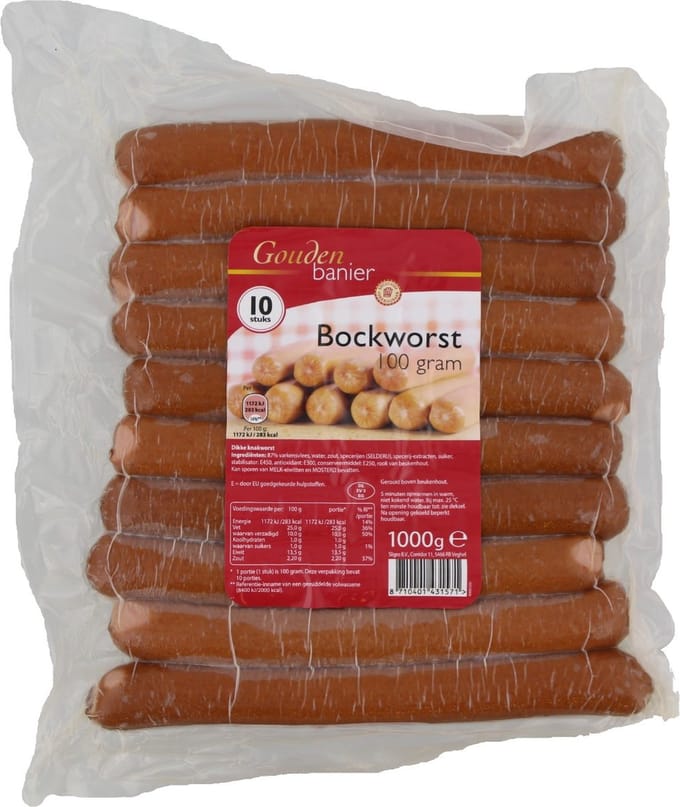 Gouden Banier Bockworst 10 stuks x 100 gram