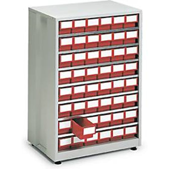 Schuifladestelling, met 48 schuifladen, rood