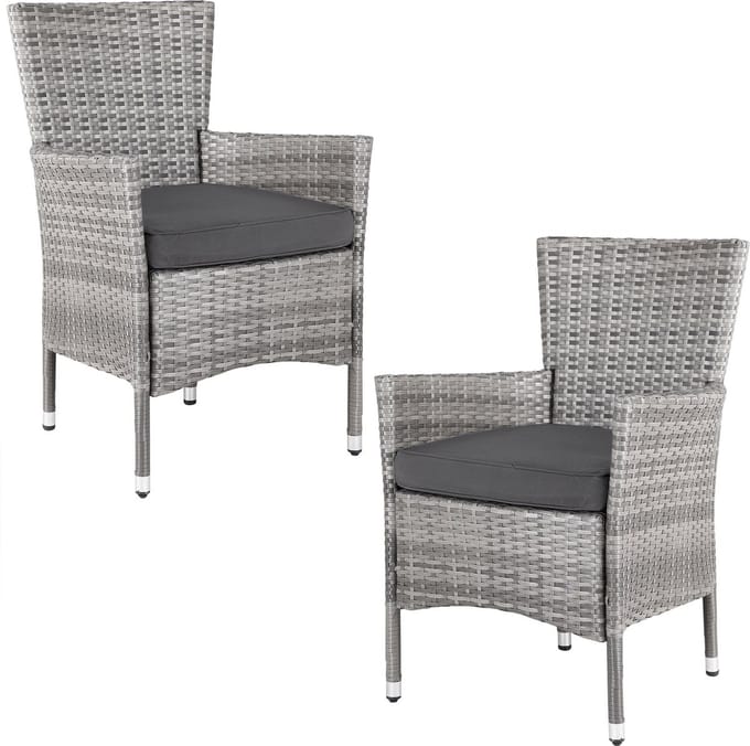 Casaria Polyrattan Tuinstoel - 2 Stuks Stapelbaar & Kussens - Grijs