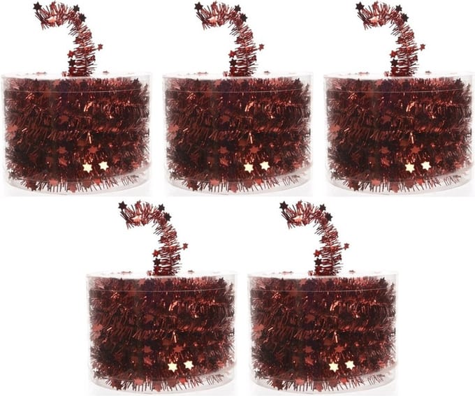 Decoris Kerstslinger - 5x - rood - folieslinger - 700 cm - Kerstversiering en decoratie