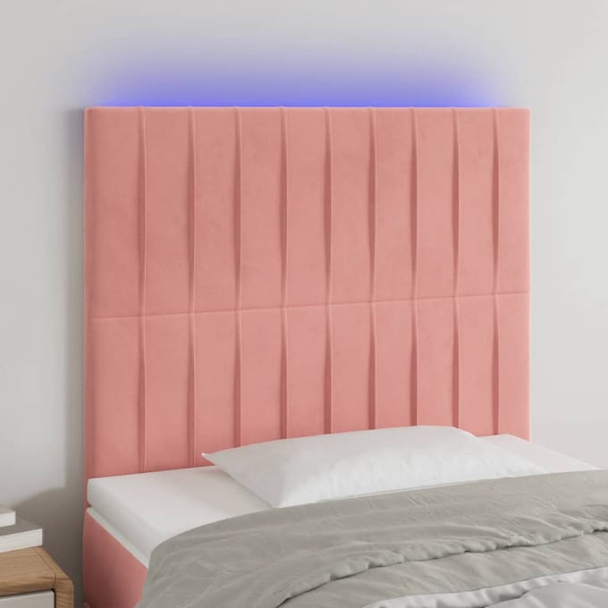 vidaXL - Hoofdbord - LED - 100x5x118/128 - cm - fluweel - roze