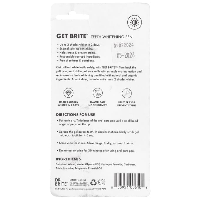 Dr. Brite, Get Brite™, Teeth Whitening Pen, 4 Ml (0.14 Fl Oz) white