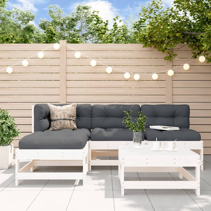 vidaXL - 5-delige - Loungeset - massief - grenenhout - wit