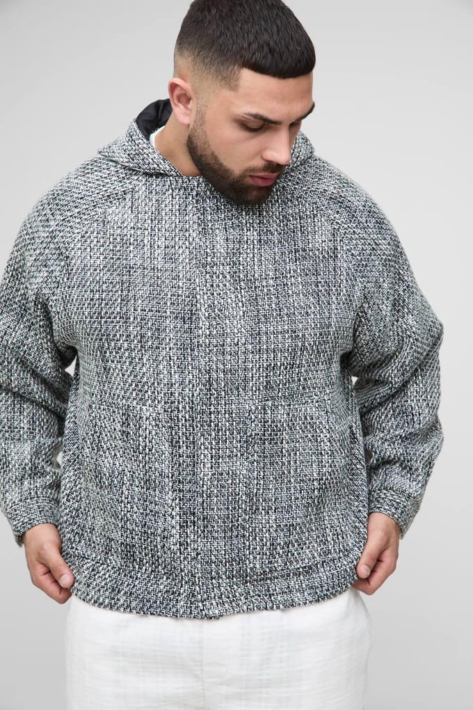 Plus Boucle Zip Up Hooded Oversized Jacket | Black | Size 2XL