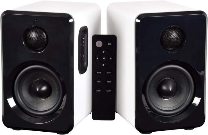 Actieve Bluetooth Boekenkast Speakers Wit met USB/SD en Afstandsbediening