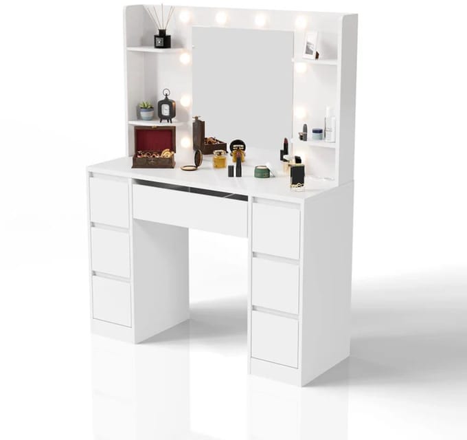 Kaptafel / Schminktafel Malia - Incl. Spiegel en LED - Wit