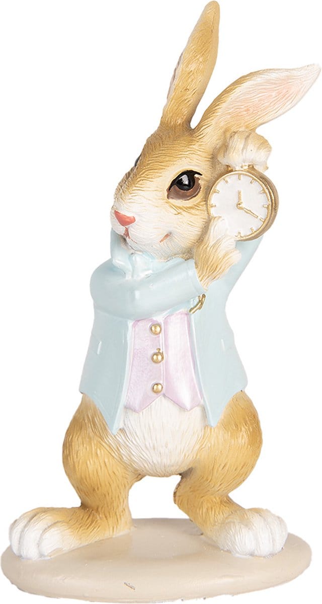 Clayre & Eef Decoratie Beeld Konijn 15 cm Beige Blauw Kunststof