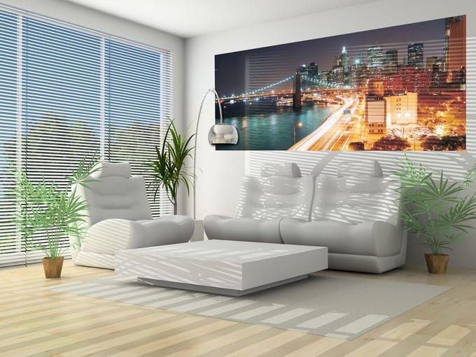 New York City Skyline Night Photo Wallcovering