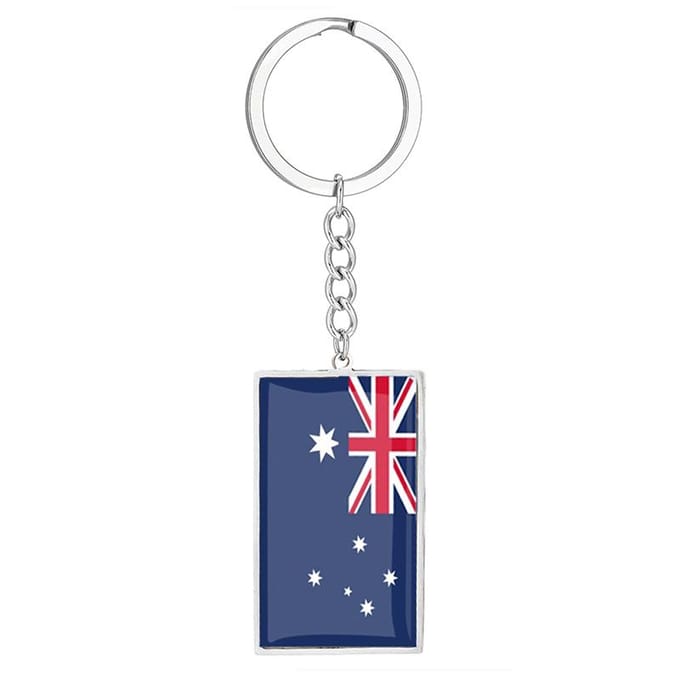 Porte-clés Drapeau Canada Australie Acier Inoxydable Époxy Rectangle Pendentif Drapeau National Porte-clés de Voiture blue