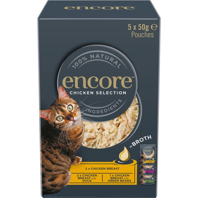 10x 50g Encore Cat Pouch in bouillon kipselectie (3 soorten) nat kattenvoer