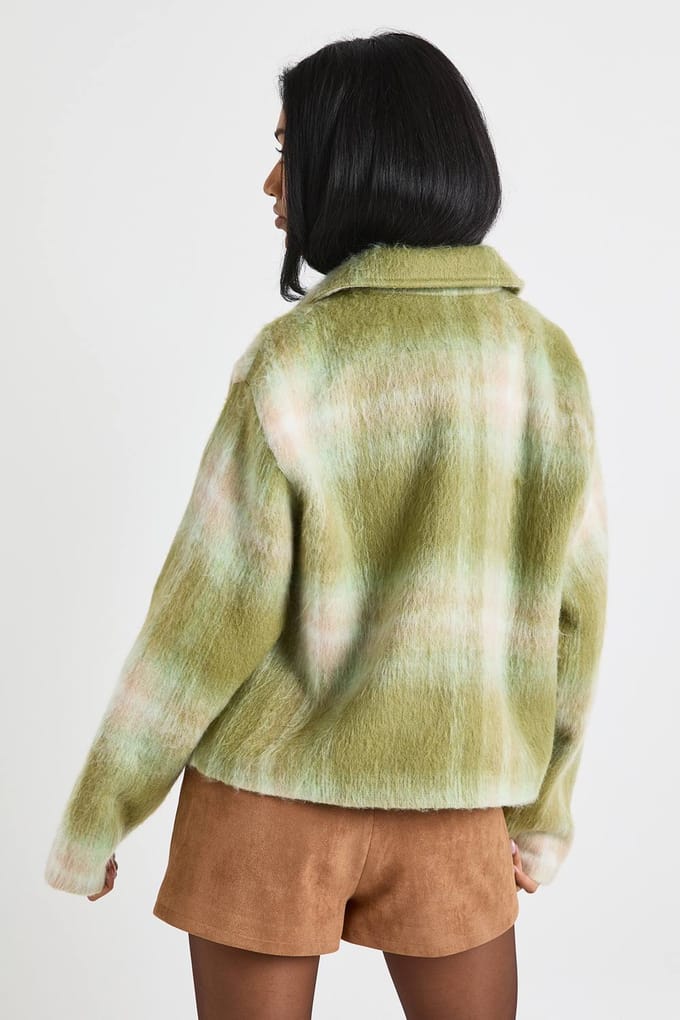 boohoo Dames Wool Look Check Jas | Green | Maat: 10