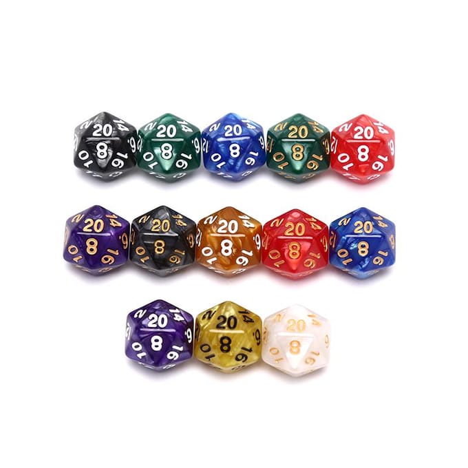 Dés D20 nacrés durables en acrylique à 20 faces pour jeu de société, 1 pièce