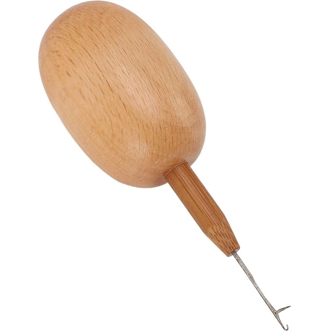 Eivormig Stopnaaldje met Haaknaald Houten Repareerapparaat voor Sokken Trui Sjaal beige