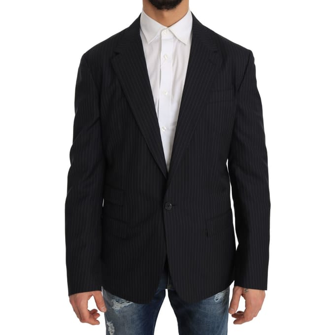 Dolce & Gabbana Heren Grijs Gestreept Wollen Jasje Jasje Slim Blazer