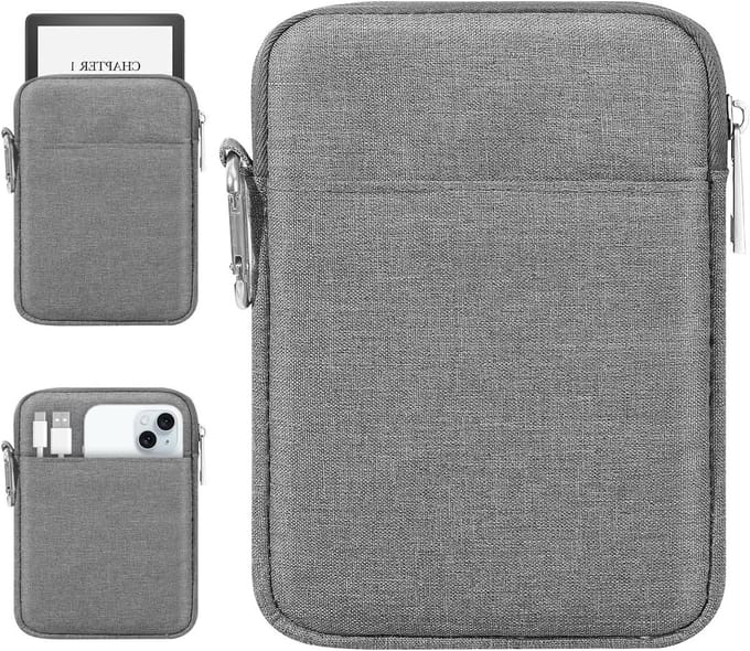 E-reader sleeve tas voor 6-7 inch e-readers, geschikt voor Paperwhite en andere modellen, lichtgrijs