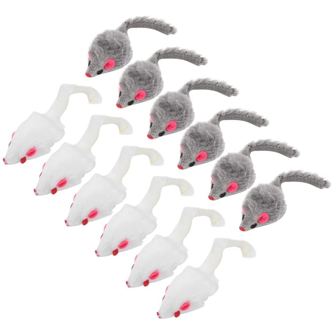 12 Stuks Kat Muis Speelgoed Pluizig Interactief Speelmuis Speelgoed voor Binnenkatten en Kittens white