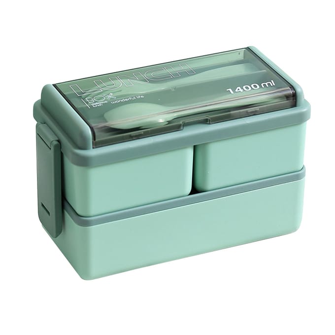 Bento Box Twee Lagen Groen met Verdeelvak Voedselveilige Kunststoffen Magnetronbestendig Lunchcontainer voor white