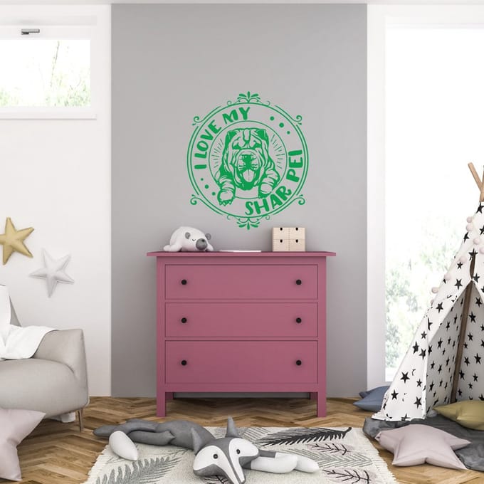 Muursticker - I Love My Shar Pei - 46,4 x 52,8 - Groen