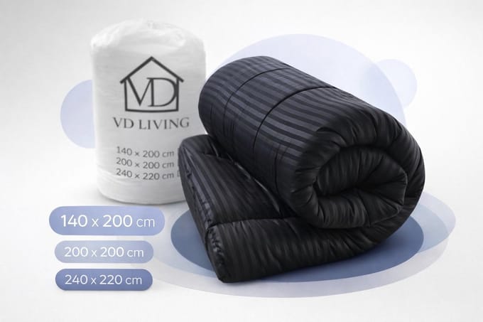 VD Living Dekbed 200x200 cm – Stripe All Year – Black/Anthracite Grey – Hotel & Home Luxury