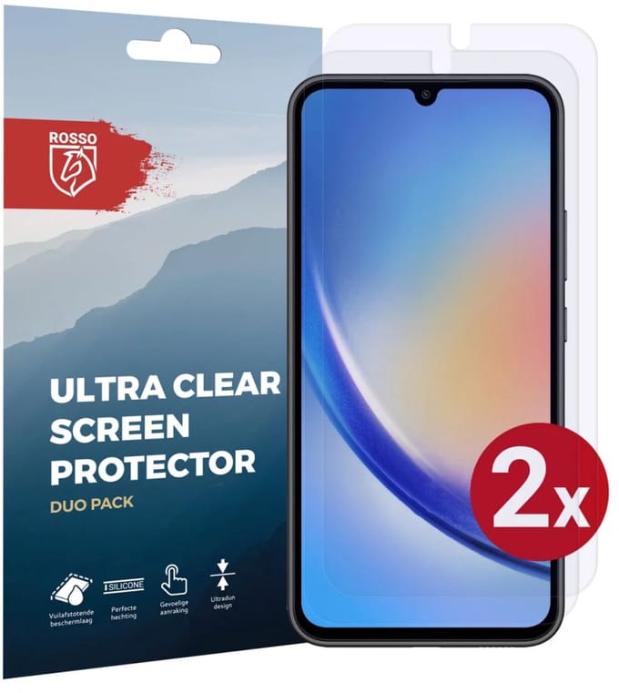 Rosso Screen Protector Ultra Clear Duo Pack Geschikt voor Samsung Galaxy A34 | TPU Folie | Case Friendly | 2 Stuks