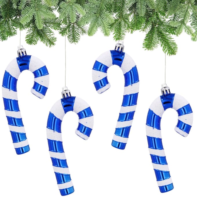 SET van SUIKERSTOK kerstballen, 13 cm, PLASTIC kerstboomversieringen, kerstboomhangers, SET 4 stuks
