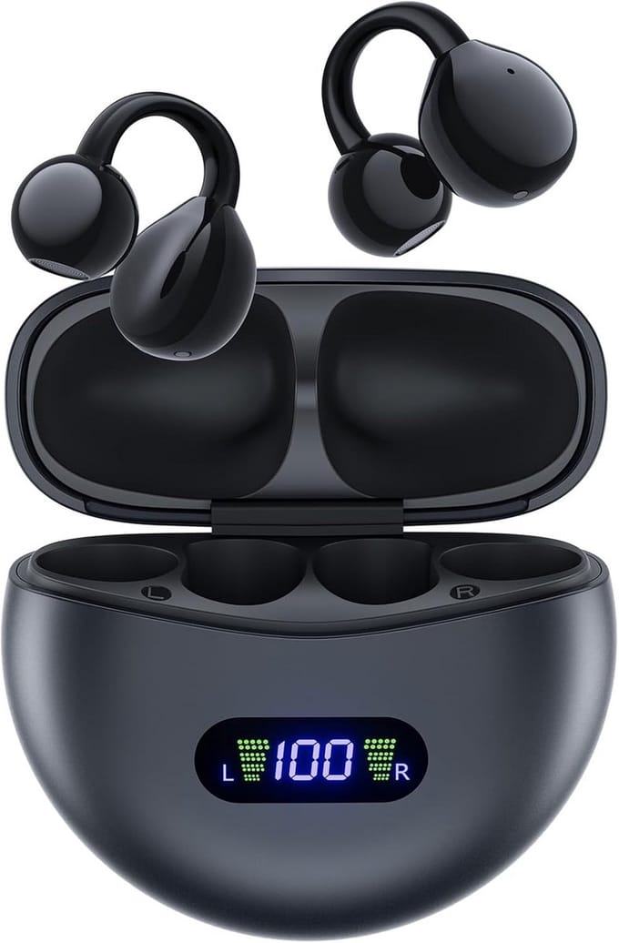 Open-Ear Clip-On Hoofdtelefoon met 40 Uur Speeltijd en Digitaal Display