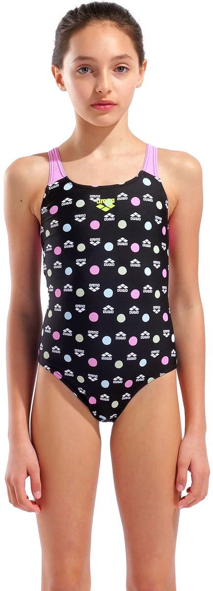 Arena Multiple-Dot Badpak Kinderen - Zwart / Roze | Maat: 6-7