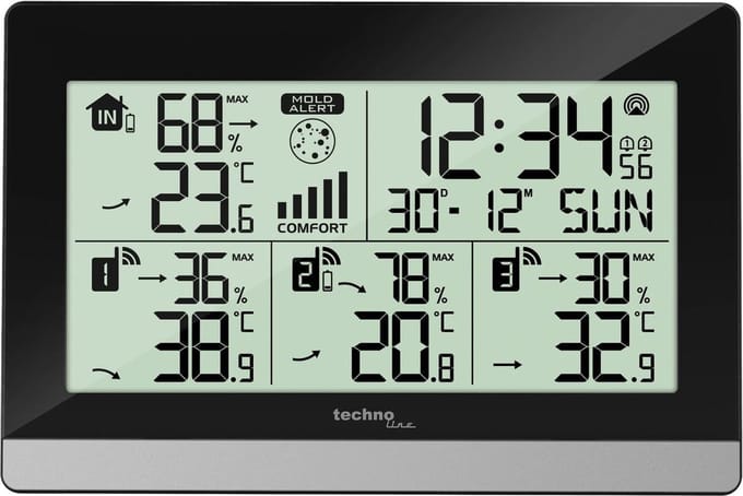 Weerstation Technoline WS 7065 144x96x38mm zwart/zilver met 3 buitensensors 30m