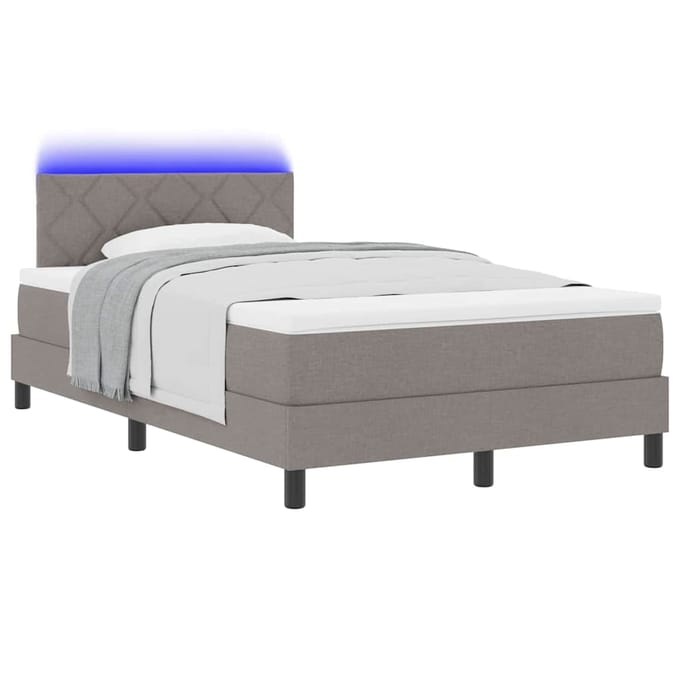 vidaXL - Boxspring - bed - met - LED-stripverlichting - Taupe - 120 - x - 200 - cm - Stof
