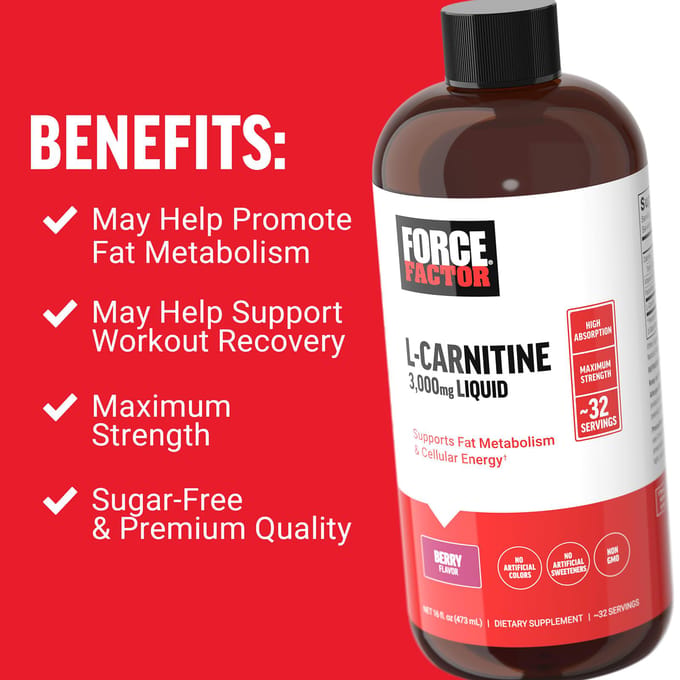 Force Factor, Vloeibare L-Carnitine, Bessen smaak, 3.000 mg, 16 fl oz (473 ml)