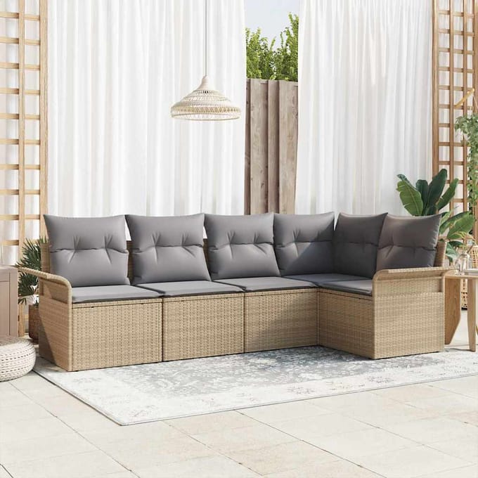 vidaXL - Tuinbank - Set - 5 - st - Beige - poly - rattan