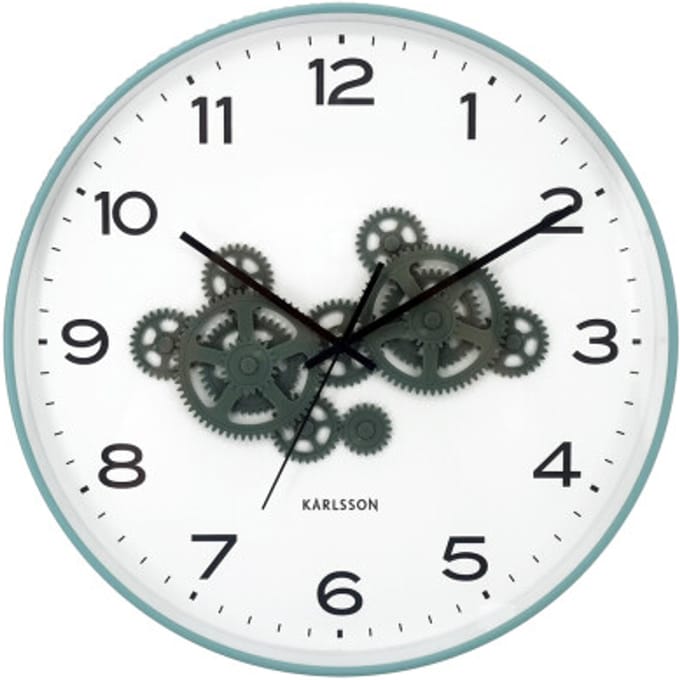Karlsson - Wandklok Open Gear - Misty blue & jungle green- Ø40cm