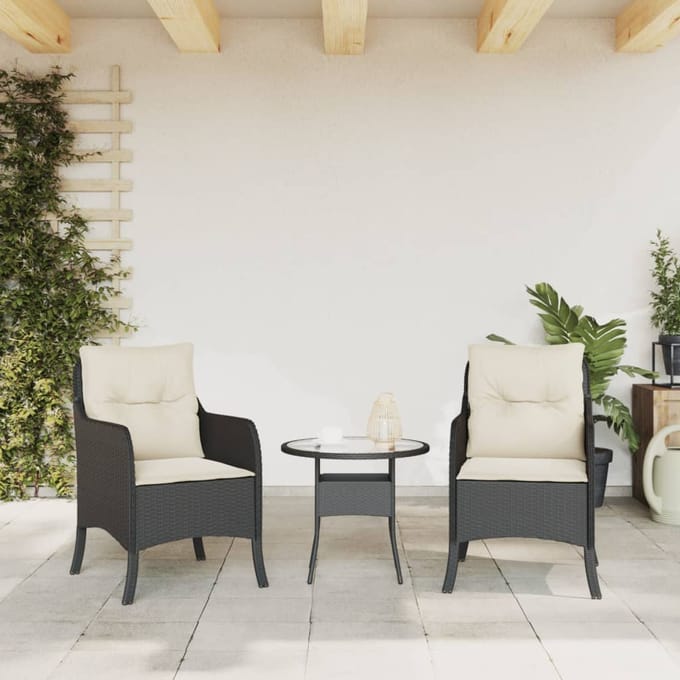 vidaXL - Tuinstoelen - 2 - st - met - kussens - poly - rattan - zwart