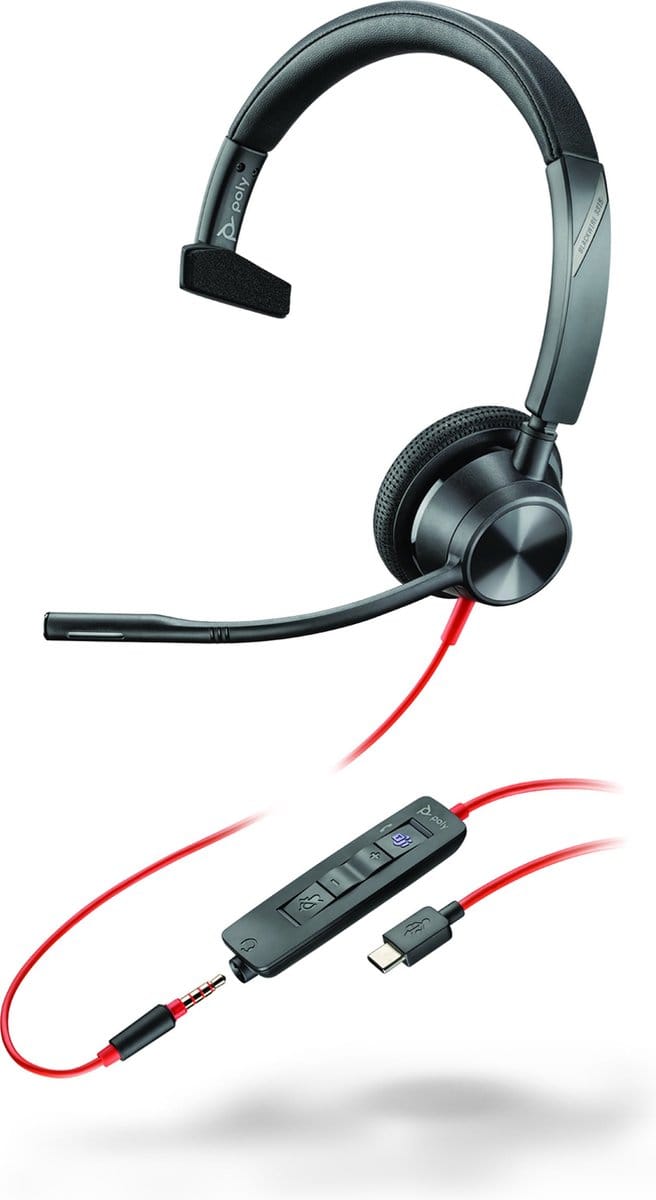 HP Poly Blackwire C3315-M On Ear headset Kabel Mono Zwart Ruisonderdrukking (microfoon), Noise Cancelling Headset, Volumeregeling, Microfoon
