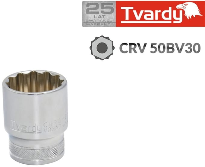 Tvardy Bi-hexagon dop - 9 mm - Duurzaam chroom vanadium - Met geribbelde ring
