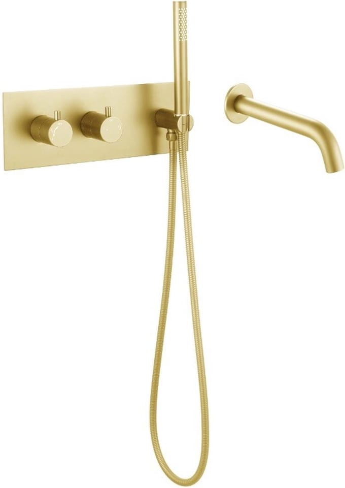 Inbouw badkraan mat goud twee-knop bediening complete set