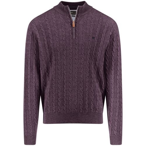 Fynch-Hatton Trui Troyer Zip Cable Knit Aubergine / male