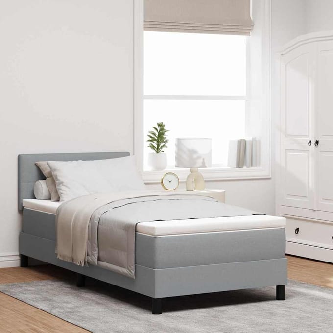 vidaXL - Boxspring - bed - met - kussen - Lichtgrijs - 100 - x - 200 - cm - Stof