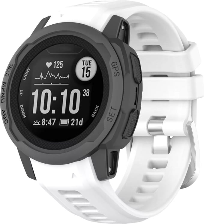 Strap-it Siliconen smartwatch bandje met gespsluiting - geschikt voor de kleinere Garmin Instinct 2s (wit)