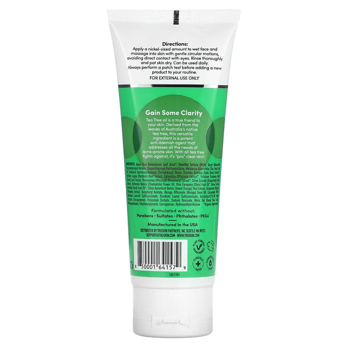 TruSkin, Tea Tree Super Cleanser + MSM & Chamomile, 4 fl oz (118 ml) green