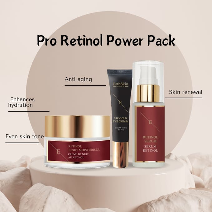 PRO RETINOL SERUM 30ML + PRO RETINOL NACHTBEVOCHTIGER 50ML + OGENCRÈME 24K Goud - 15ml
