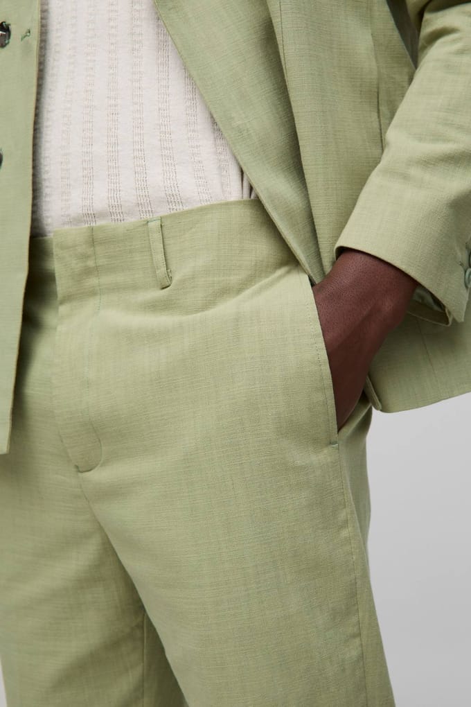 Straight Fit Linen Blend Trouser | Sage | Size 40