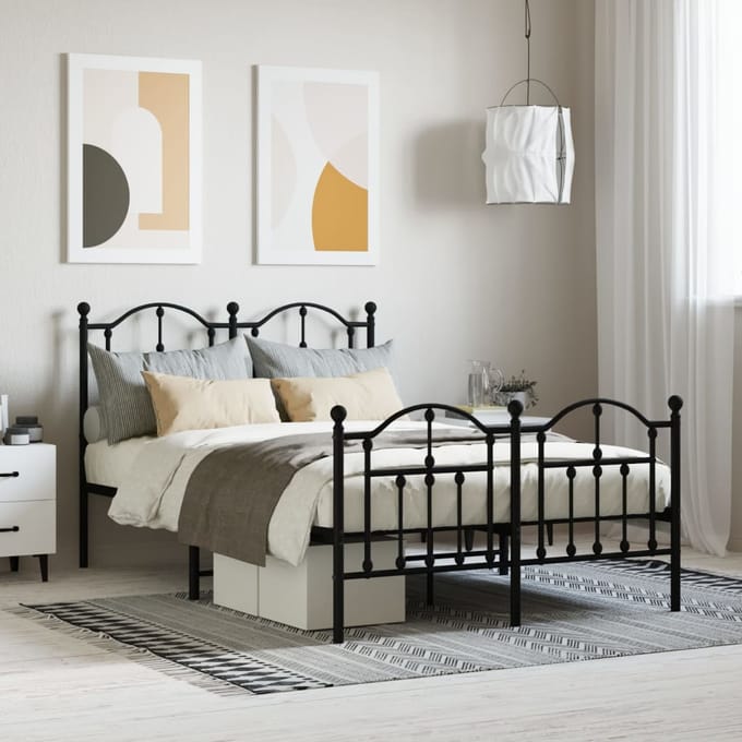 vidaXL - Bedframe - met - hoofd- - en - voeteneinde - metaal - zwart - 120x190 - cm