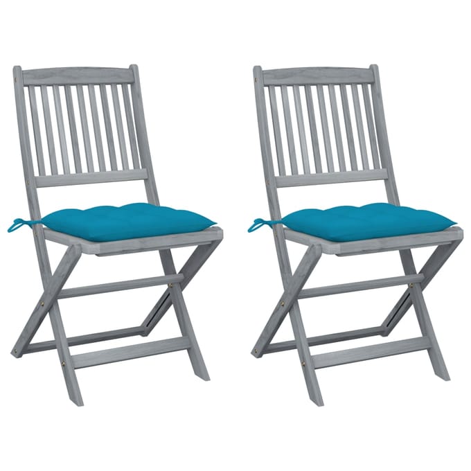 vidaXL - Set - van - 2 - klapstoelen - met - kussens, - gemaakt - van - massief - acaciahout.